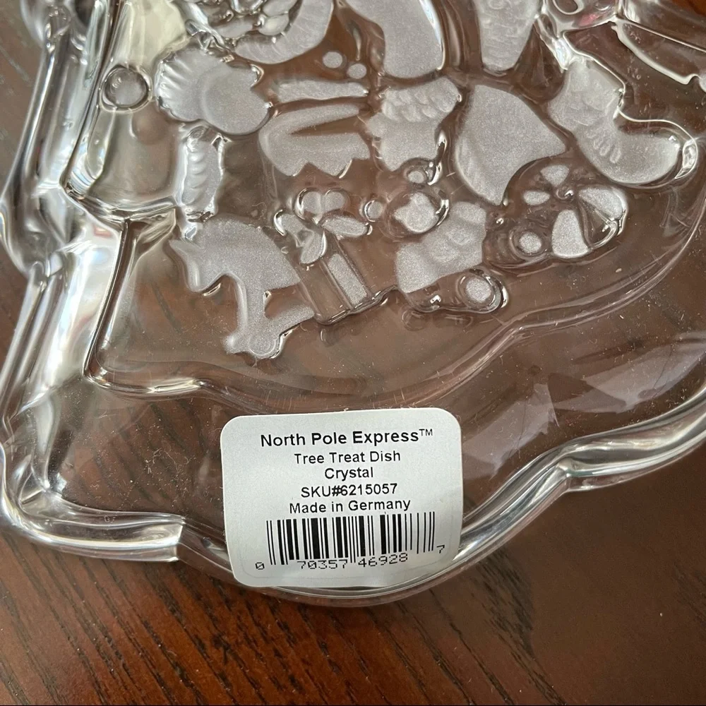 GORHAM Candy Dish Etched Crystal Holiday Traditions North Pole Express Tree